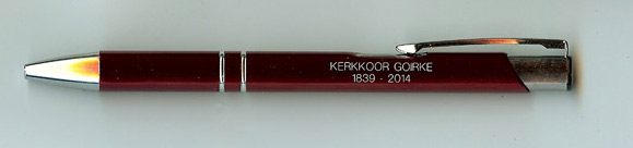 Pen met het opschrift: Kerkkoor Goirke 1839-2014 Pen met het opschrift: Kerkkoor Goirke 1839-2014
